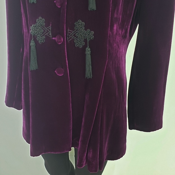 ANYA vintage amazing velvet jacket deep plum purple beaded and tassel detail - Picture 4 of 11